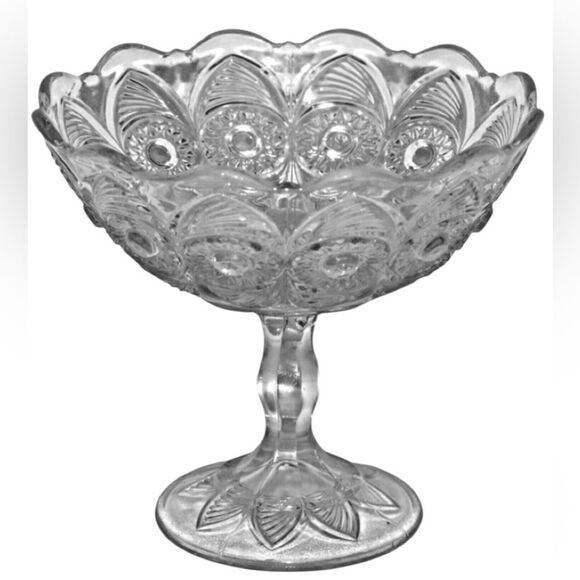 Antique Bullseye Elegant Clear Glass Pedestal Bowl - Picture 1 of 8